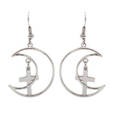 Metallic Moon Crosses Earrings