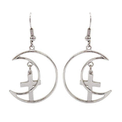 Metallic Moon Crosses Earrings