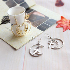 Metallic Moon Crosses Earrings