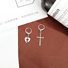 Metallic Punk Style Heart Cross Earrings