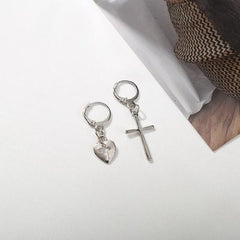Metallic Punk Style Heart Cross Earrings