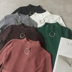 Metallic Ring Slim Cotton Long Sleeve