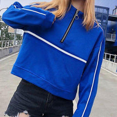 Metallic Ring Zipper Cropped Sweatshirt