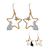 Metallic Stars Cute Cats Frame Earrings