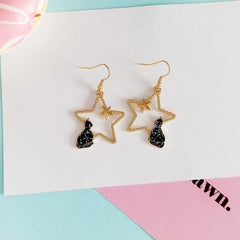 Metallic Stars Cute Cats Frame Earrings