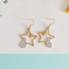 Metallic Stars Cute Cats Frame Earrings