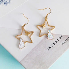 Metallic Stars Cute Cats Frame Earrings