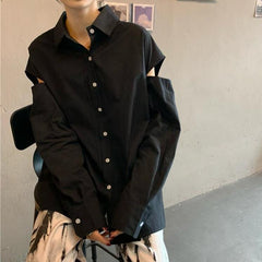 Minimalistic Aesthetic Cutouts Shoulder Loose Shirt