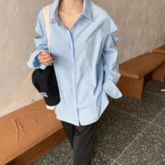 Minimalistic Aesthetic Cutouts Shoulder Loose Shirt