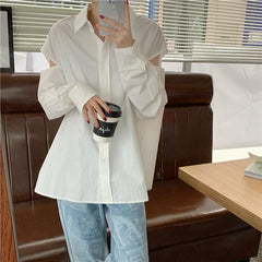 Minimalistic Aesthetic Cutouts Shoulder Loose Shirt