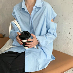 Minimalistic Aesthetic Cutouts Shoulder Loose Shirt
