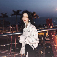 Minimalistic Black Letter Print White Oversized Shirt