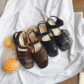 Minimalistic Classic Leather Low Heel Open Toe Sandals