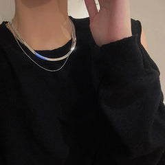 Collar minimalista de cadena de plata de doble capa