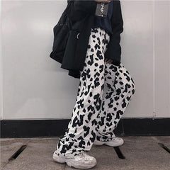 Pantalones holgados con estampado de leopardo monocromático de estética retro
