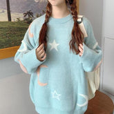 Moon And Stars Pastel Aesthetic Comfy Loose Sweater