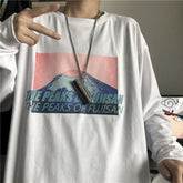 Mountains Printed Long Sleeve White Oversized T-Shirt