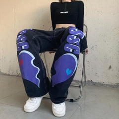 Vaqueros holgados con estampado de letras de desamor en azul marino