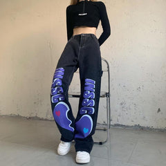 Vaqueros holgados con estampado de letras de desamor en azul marino