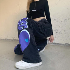 Vaqueros holgados con estampado de letras de desamor en azul marino