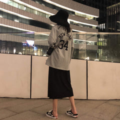 Langärmliges Baumwoll-T-Shirt mit New York 34-Rückenaufdruck