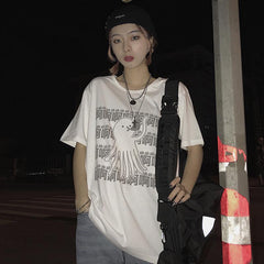 Camiseta extragrande con estampado de pulpo y caracteres chinos