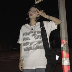 Camiseta extragrande con estampado de pulpo y caracteres chinos