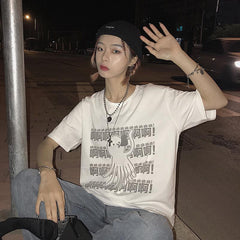 Camiseta extragrande con estampado de pulpo y caracteres chinos