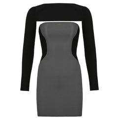 Vestido ajustado de manga larga con hombros descubiertos para chica electrónica