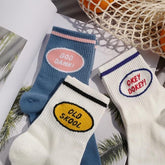 Old School Print Letters Hype White Ankle Socks