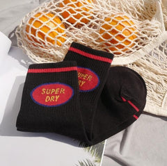 Old School Print Letters Hype White Ankle Socks