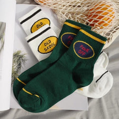 Old School Print Letters Hype White Ankle Socks