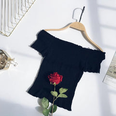 Tops básicos con hombros abiertos, elásticos y rayas de colores sencillos