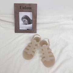 Sandalias de verano de goma planas con punta abierta en color beige