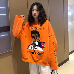 Orange Censorship Letter Print Oversized Sweatshirt