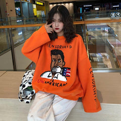 Orange Censorship Letter Print Oversized Sweatshirt