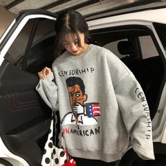 Orange Censorship Letter Print Oversized Sweatshirt