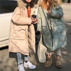 Oversize Pink Mint Faux Fur Hooded Long Coat