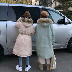 Oversize Pink Mint Faux Fur Hooded Long Coat