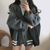 Oversize Retro Knit Beige Gray Cardigan
