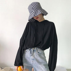 Übergroßer, einfarbiger, dünner Hoodie mit V-Ausschnitt