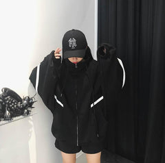 Oversize Sporty Lines Black Red Hooded Sweatshirt