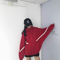 Oversize Sporty Lines Black Red Hooded Sweatshirt