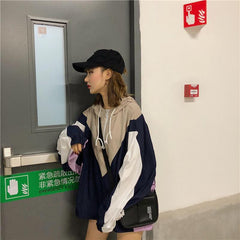 Oversize Sporty Windbreaker Hooded Retro Style Jacket