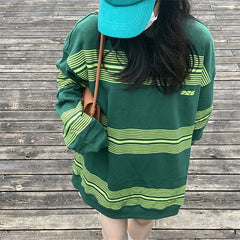 Oversize Teenage Fashion Striped Long Sleeve Sweatshirt