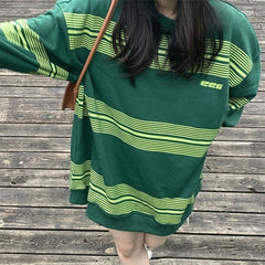 Oversize Teenage Fashion Striped Long Sleeve Sweatshirt