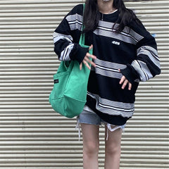 Oversize Teenage Fashion Striped Long Sleeve Sweatshirt