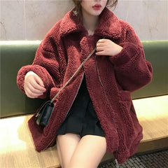 Oversize Warm Green Bordeau Beige Faux Fur Curly Jacket