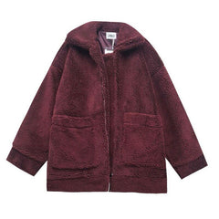 Oversize Warm Green Bordeau Beige Faux Fur Curly Jacket