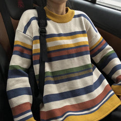 Suéter de punto oversize de los años 90 con rayas en contraste
